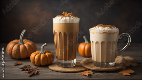 pumpkin cream cold brew latte autumn fall drink. ai generate