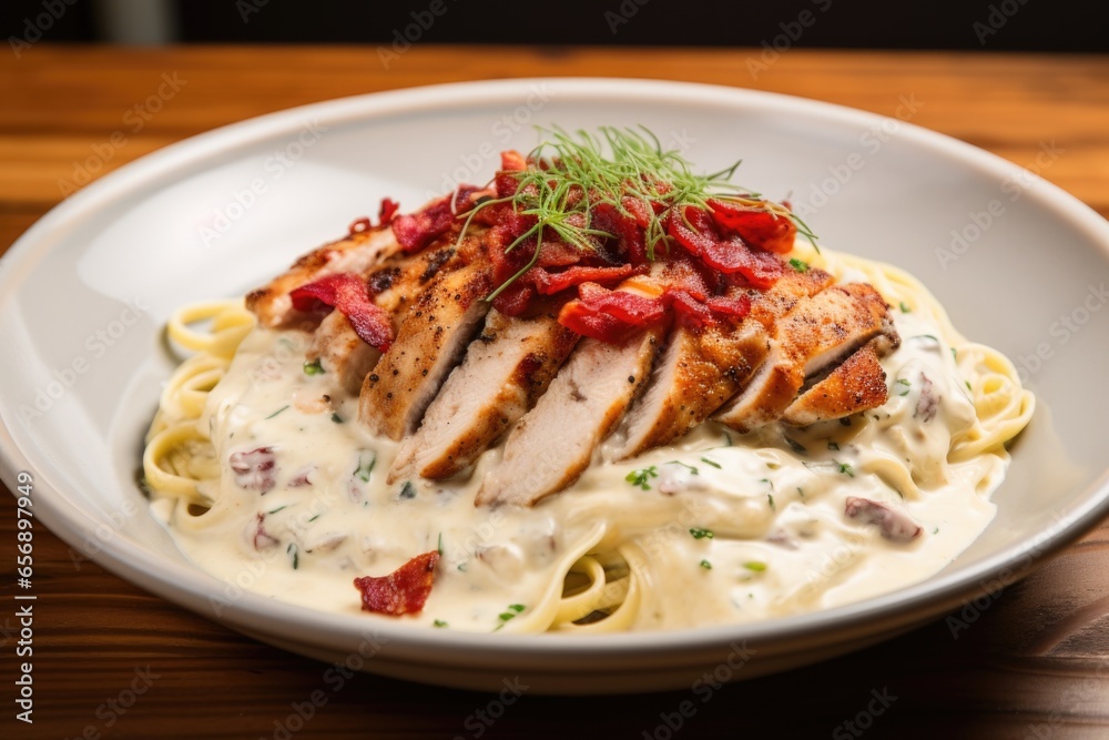 Chicken breast dish with dried tomatoes, parmesan cheese a with spaghetti Chicken breast dish with dried tomatoes, parmesan cheese a with spaghetti