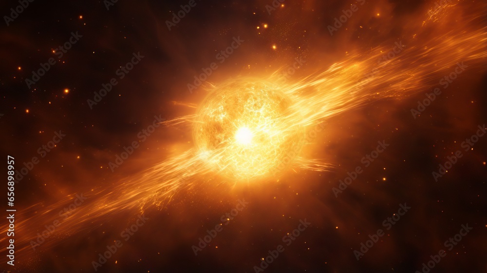 Sun in space: a bright and glowing star in the dark and infinite universe - obrazy, fototapety, plakaty 
