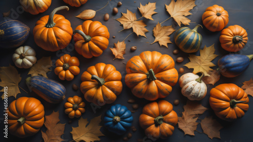 Autumn harvest pumpkin and squash background.ai generated