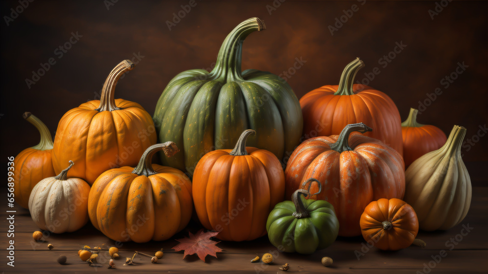 Autumn harvest pumpkin and squash background.ai generated Autumn harvest pumpkin and squash background.ai generated