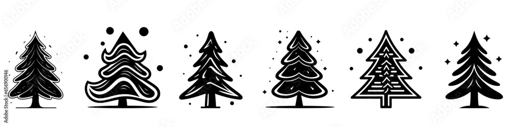 Obraz premium Christmas tree icon. Set of black christmas tree icons. Vector holiday icons