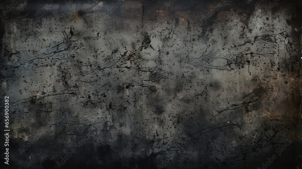 Dark and distressed abstract surface: a black grunge background with texture and scratches