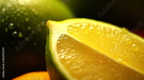 A close-up of a ripe, sliced mango with a squeeze of lime.
