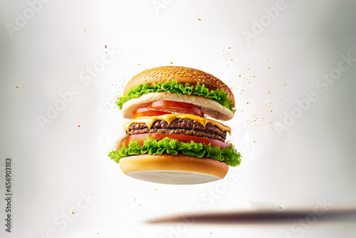 
Teasty hamburger urger with different flying ingredients.
 photo