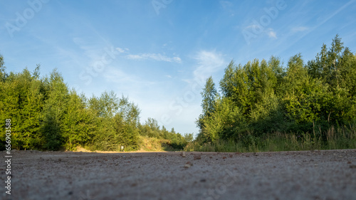 Foto A captivating very low angle perspective of a dirt road in nature