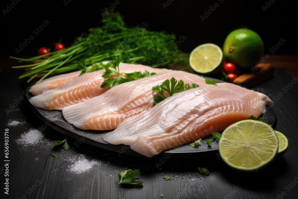 fillets on a plate with lime and herbs fillets on a plate with lime and herbs