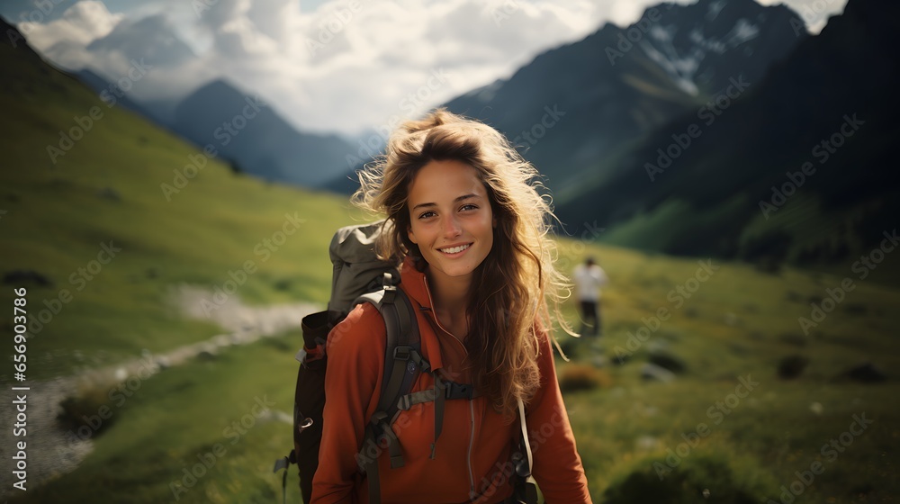 Rocky Mountain Adventure: Candid Photo of a Woman on a Hike