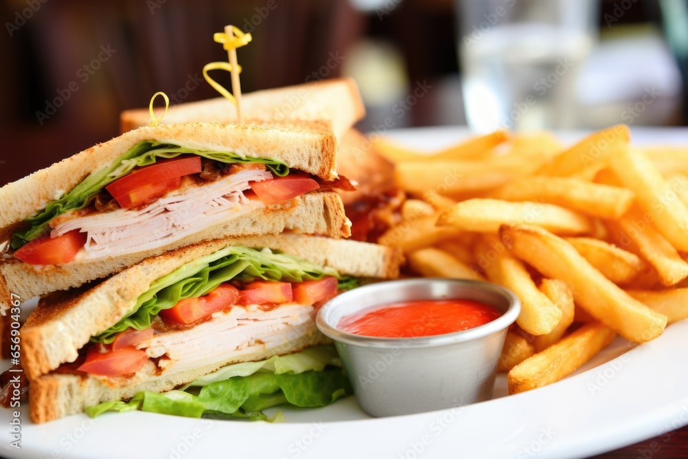 a cropped image showing details of a clubhouse sandwich a cropped image showing details of a clubhouse sandwich