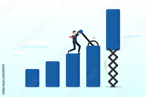 Smart businessman control switch to move or growing profit graph, growing business graph, increase sale or investment growth, profit rising up or revenue growing, development or improvement (Vector)