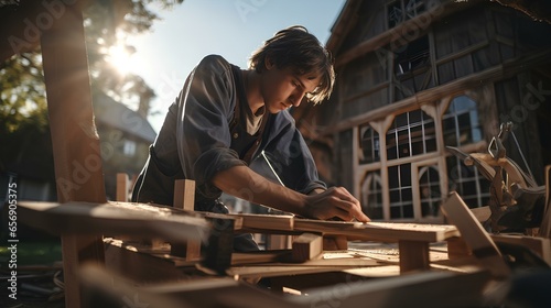 young craftsman building a house ai generated