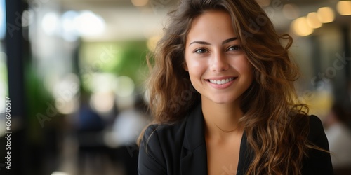 Wallpaper Mural Portrait of a beautiful young businesswoman standing in a cafe. Torontodigital.ca