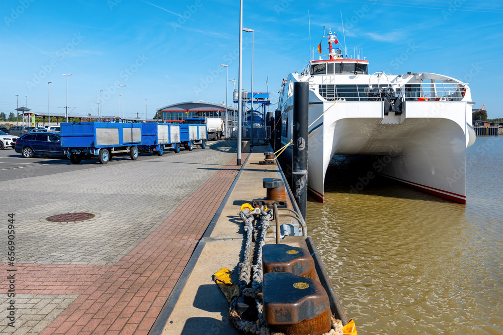 The Borkum Ferry - The catamaran in the outer harbor of Emden, Germany ...