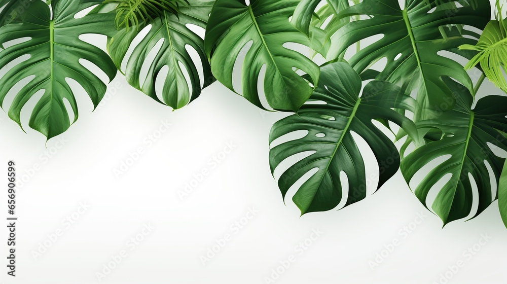Tropical background with monstera leaves - obrazy, fototapety, plakaty 