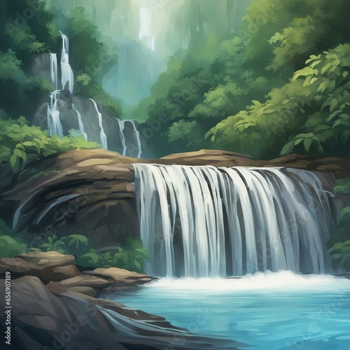 waterfall scenery illustration background