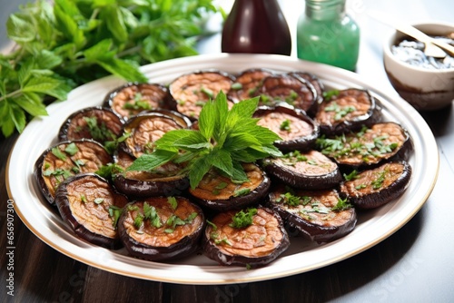 smoked eggplants arranged on a platter