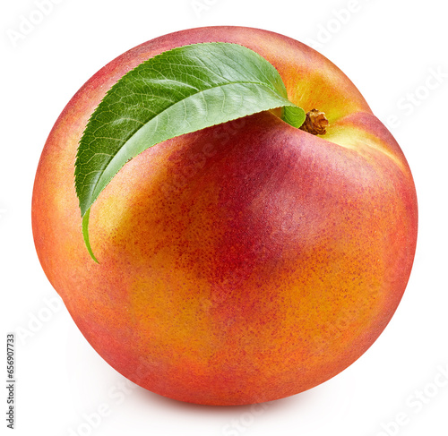 Fresh peach leaf isolated on white