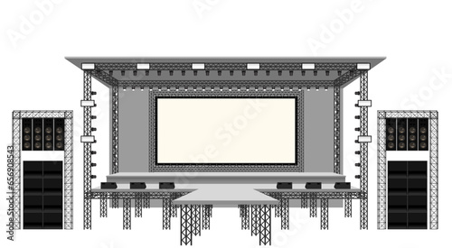 white stage and white screen with spotlight on the truss system on the white background