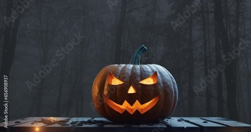 Spooky Night Halloween Banner with Pumpkins. Halloween Animation. Helloween season with Scary carved halloween pumpkin. 	
