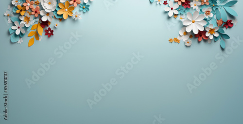 Paper flower decor on background. Abstract copy space concept. © AllistairBot/Peopleimages - AI