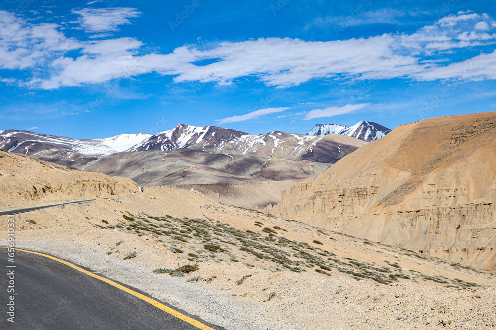 side view of mountain road in the ladakh mountains side view of mountain road in the ladakh mountains