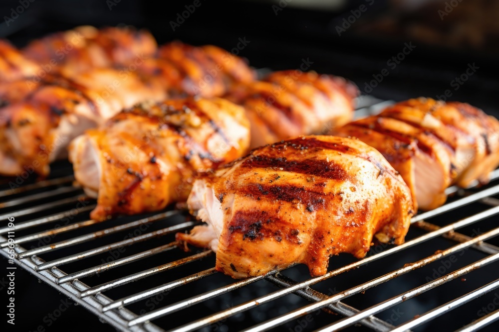 layering grilled chicken piece on a rack for cooling
