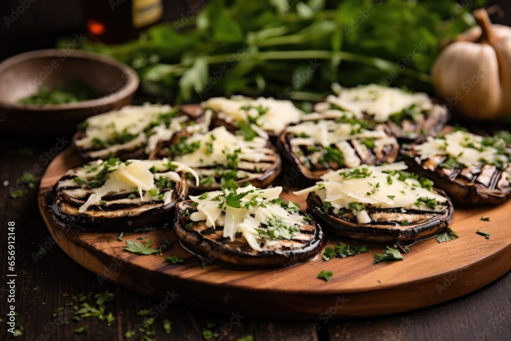 grilled portobellos filled with cheese and herbs