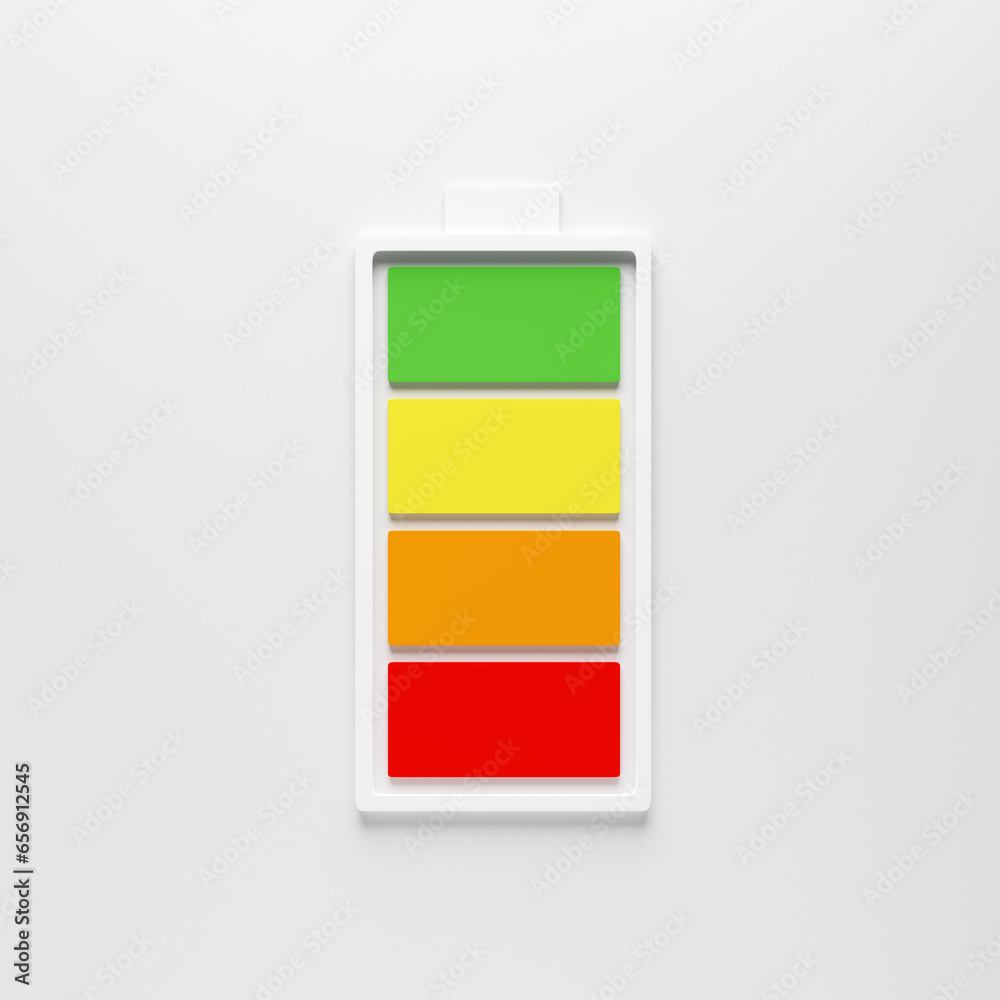 Battery charging symbol indicating full level charge on white background. 3D render. Battery charging symbol indicating full level charge on white background. 3D render.