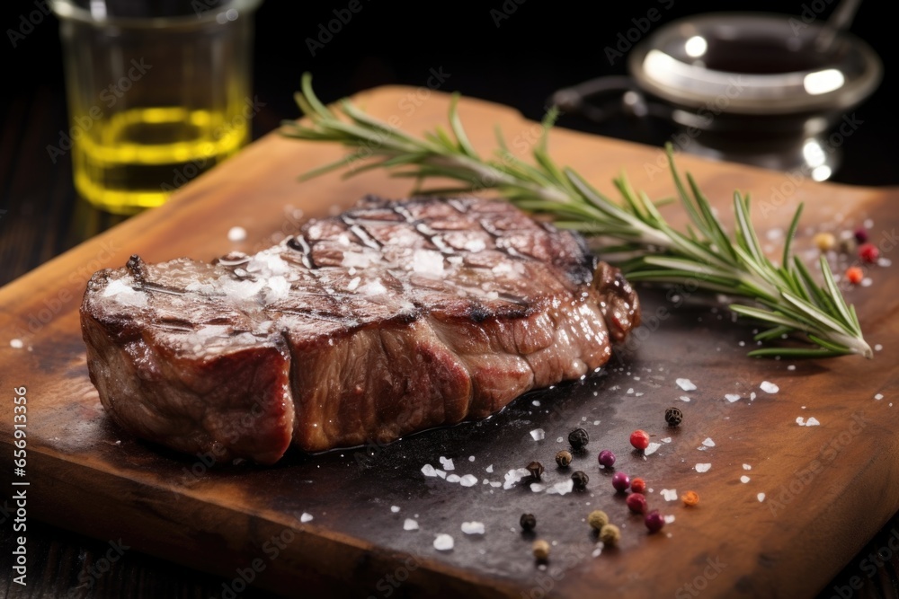 grilled sirloin steak garnished with rosemary and salt grilled sirloin steak garnished with rosemary and salt
