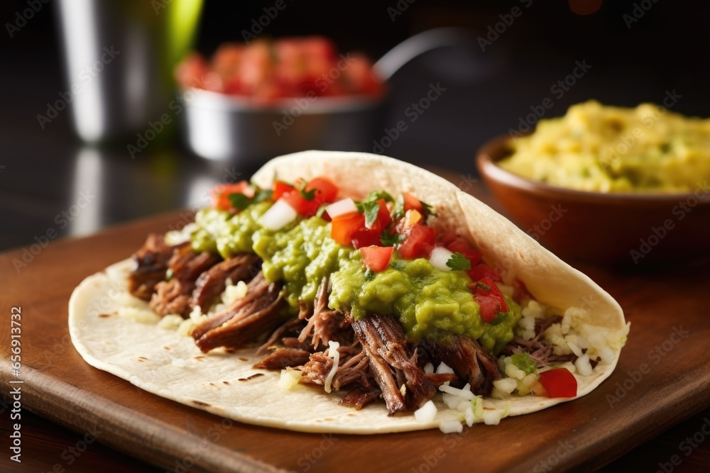 grilled beef taco smothered in cheese and guacamole grilled beef taco smothered in cheese and guacamole