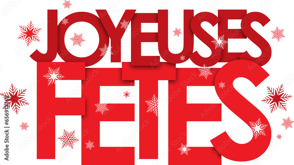JOYEUSES FETES (SEASON'S GREETINGS in French) red typography banner