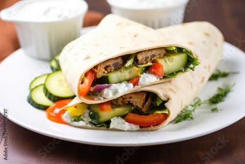 vegetarian gyro sandwich with lots of vegetables