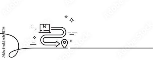 Delivery service line icon. Continuous one line with curl. Package location sign. Tracking parcel symbol. Delivery service single outline ribbon. Loop curve pattern. Vector