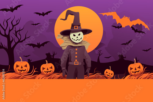 A vector illustration of a scarecrow with copy space, perfect for a Halloween poster.