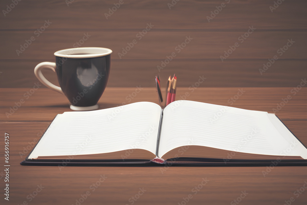 Fototapeta premium book and cup of coffee Generative AI