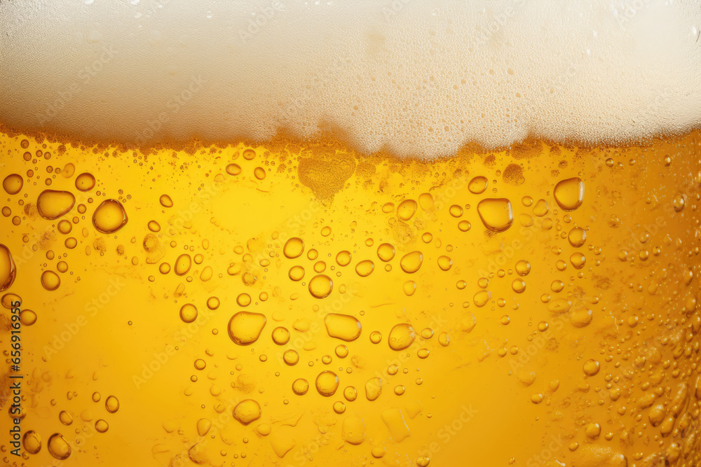 glass of beer with bubbles and foam - obrazy, fototapety, plakaty 