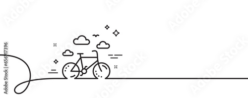 Bike rental line icon. Continuous one line with curl. Bicycle rent sign. Hotel service symbol. Bike rental single outline ribbon. Loop curve pattern. Vector