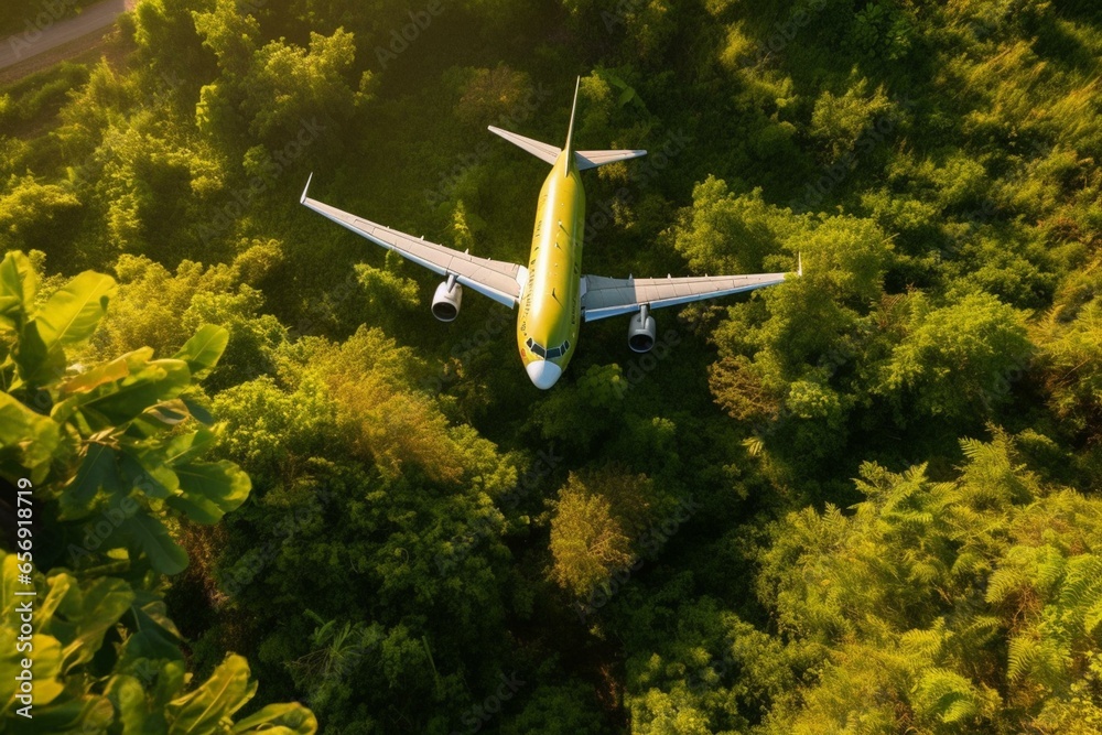 Flight Science Nature Aircraft amidst foliage in a vibrant nature setting, symbolizing ...