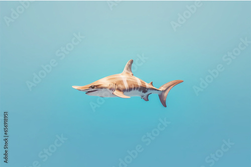 White shark isolated on blue background. 3d render. Conceptual illustration.