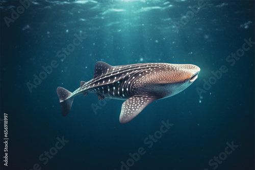 Whale shark swimming in the deep blue sea