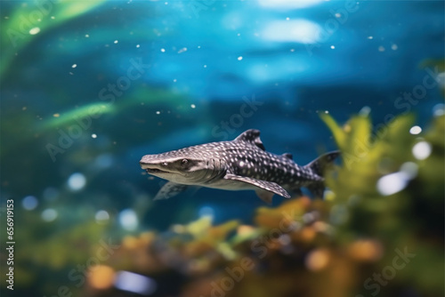 Tropical fish swimming in the aquarium. Beautiful underwater world.