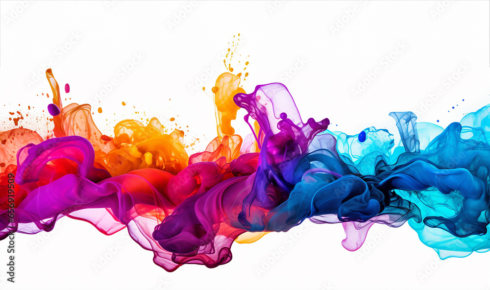 colorful ink splashes on white background
 - obrazy, fototapety, plakaty 