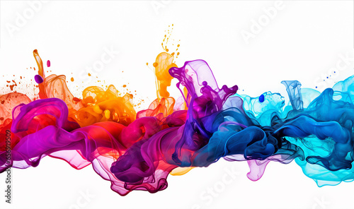 colorful ink splashes on white background
 photo