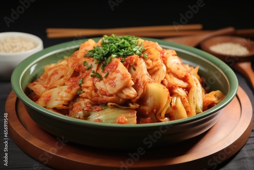 whole cabbage kimchi arranged on a plate for serving