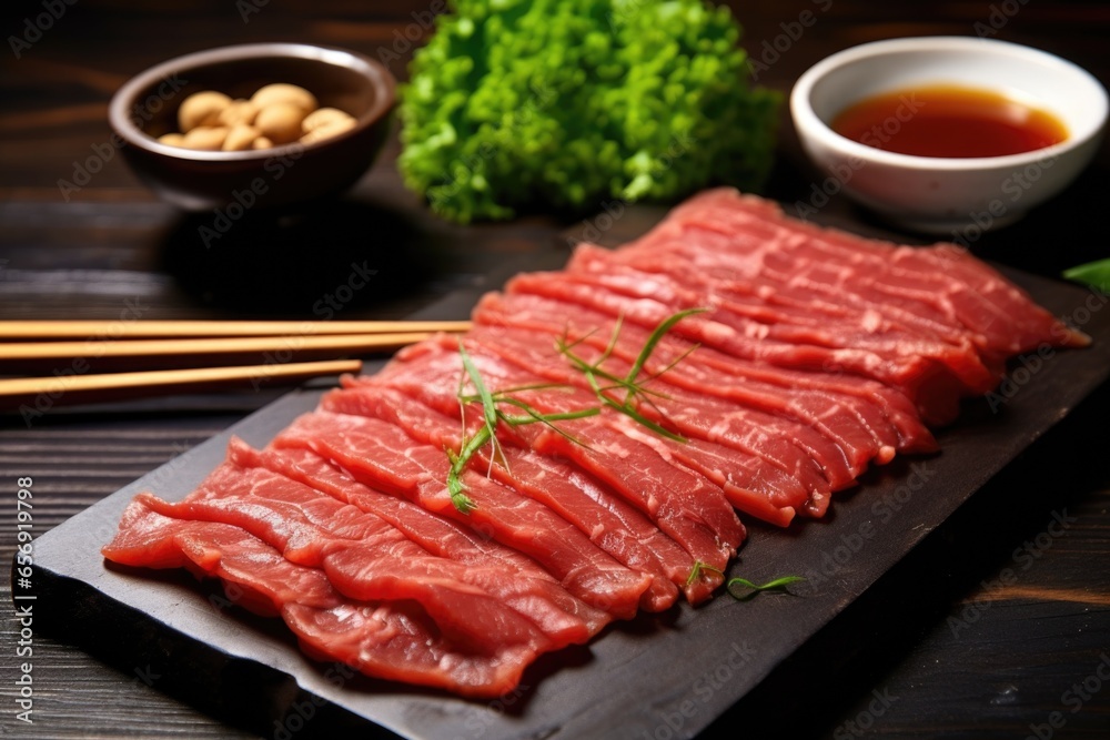 slices of raw beef seasoned with bulgogi sauce