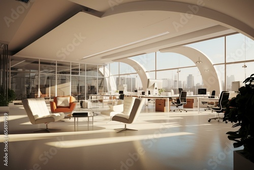rendered modern office space. Generative AI © Dwyar