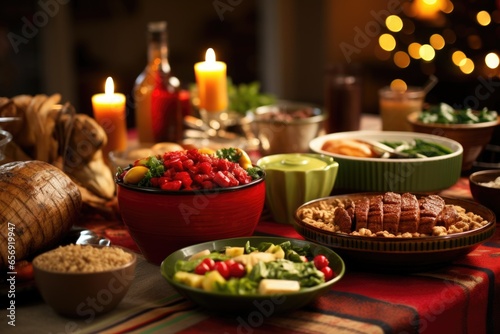 kwanzaa feast displayed with traditional african basket