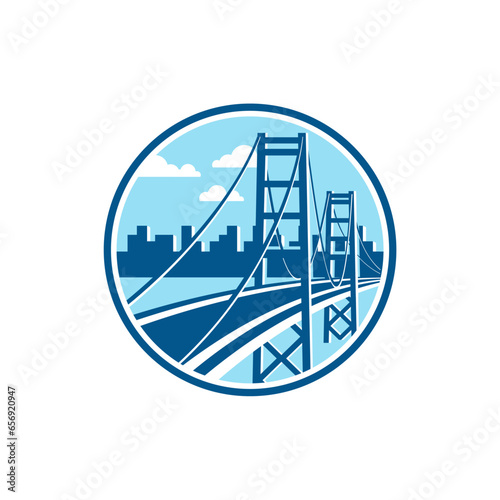 Golden Gate Bridge with City Skyline in  Circle Icon