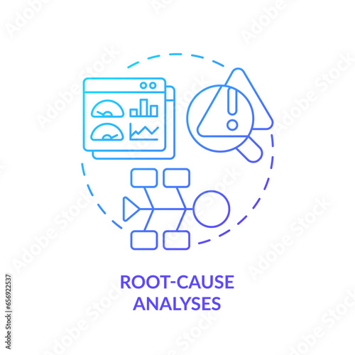 2D gradient icon root cause analysis concept, isolated vector, predictive maintenance thin line illustration.