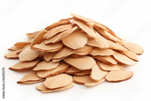 pile of almond skins on a white backdrop. Generative AI © Koa